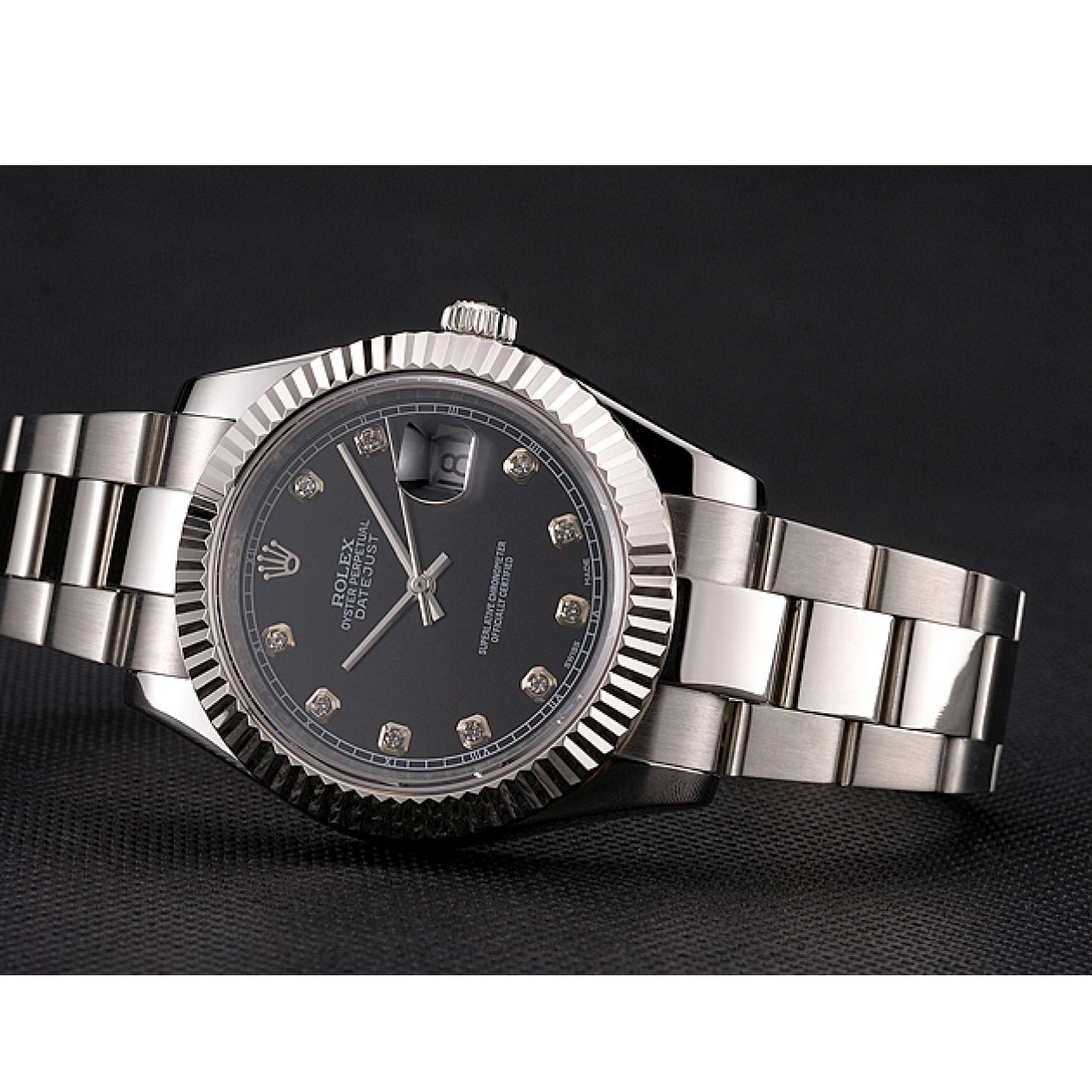 AAA Replica Watches Rolex Dimond And Bracelet Black Marks Stainless Hour Case Steel Dial Datejust Swiss 0628